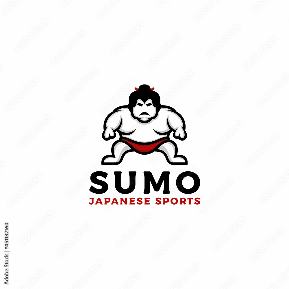 Sumo wrestler Logo. Fat, overweight man. Japanese Traditional sport logo design inspiration