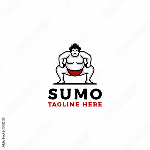 Sumo wrestler Logo. Fat, overweight man. Japanese Traditional sport logo design inspiration