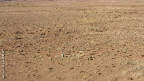 Aerial view of a target board on a remote western landscape in Norwood, Colorado. photo