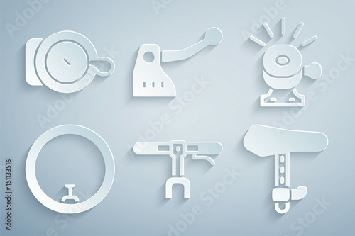 Set Bicycle handlebar, bell, wheel, seat, brake and icon. Vector