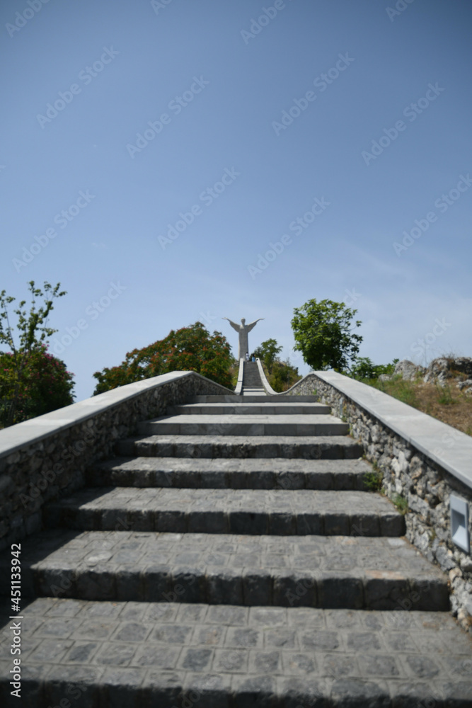The staircase leading to the church dedicated to Jesus Christ in Maratea, a medieval village in the Basilicata region, Italy. The staircase leading to the church dedicated to Jesus Christ in Maratea, a medieval village in the Basilicata region, Italy.