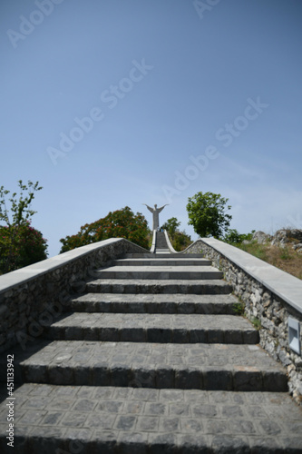The staircase leading to the church dedicated to Jesus Christ in Maratea, a medieval village in the Basilicata region, Italy. © Giambattista