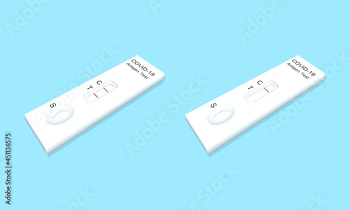 3D Illustration, Isolated ATK or Antigen Test Kit for COVID-19 results with Positive-Detected and Negative-Not Detected symbol on Antigen test kit on blue background.