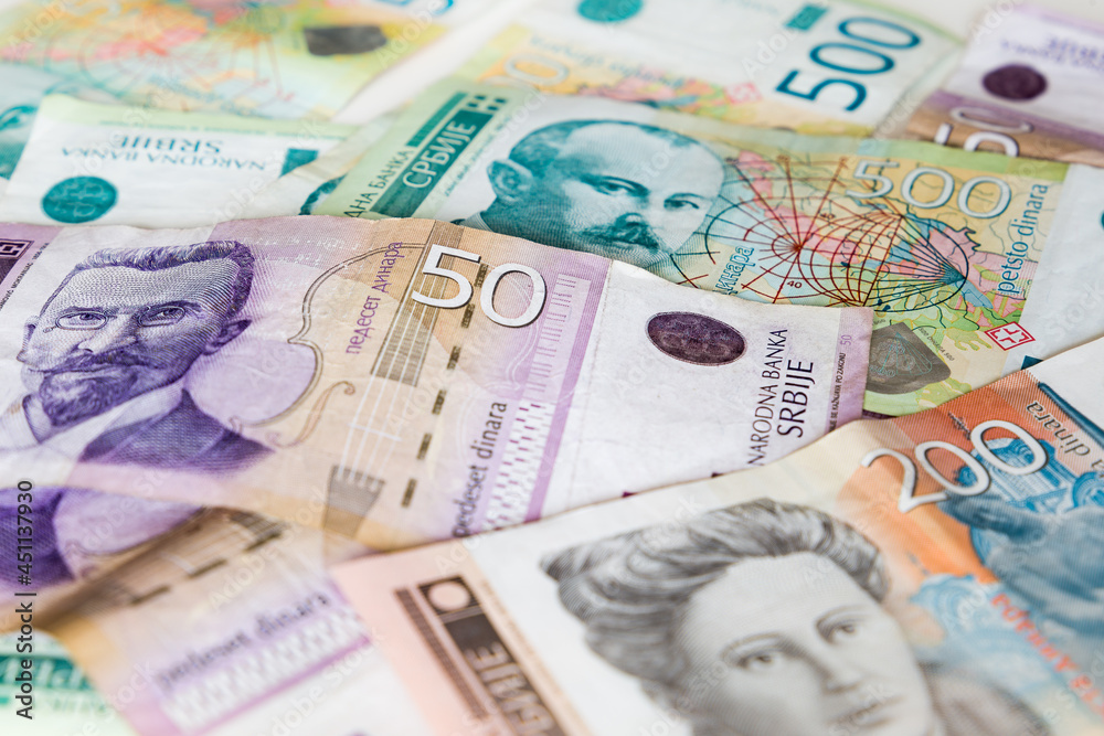 Obraz premium Serbian dinars banknotes. Currency cash money