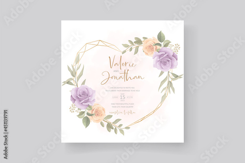 Elegant wedding card template with blooming rose ornament