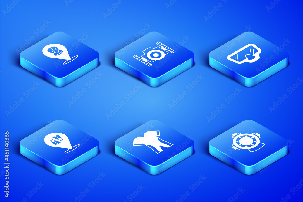 Set Aqualung, Scallop sea shell, Wetsuit for scuba diving, Flippers swimming, Photo camera diver and Diving mask icon. Vector Set Aqualung, Scallop sea shell, Wetsuit for scuba diving, Flippers swimming, Photo camera diver and Diving mask icon. Vector