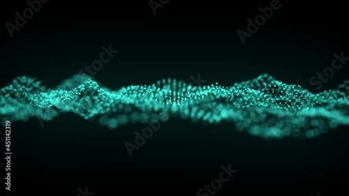 Abstract particle blue and violet wavy motion background. Concept of futuristic animation.