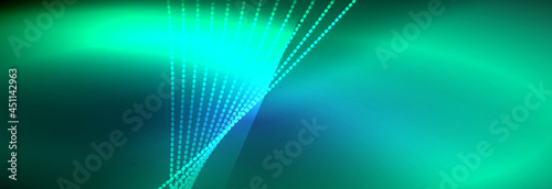 Neon shiny color background with light glowing wave line particles. Wallpaper background, design templates for business or technology presentations, internet posters or web brochure covers