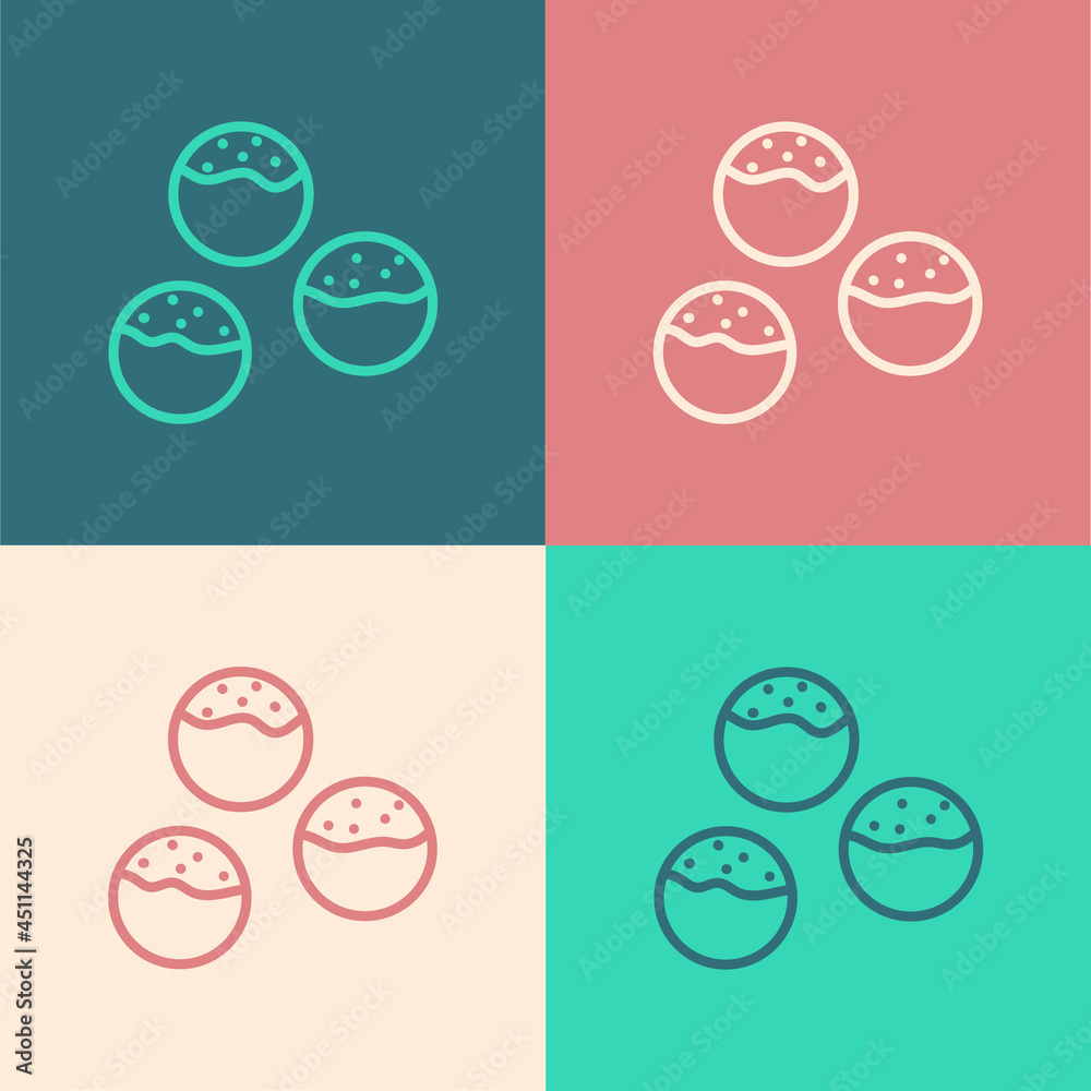 Pop art line Takoyaki icon isolated on color background. Japanese street food. Vector.