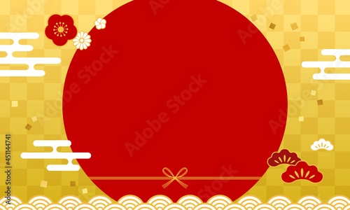 Naklejki Na Sciane 御歳暮の和風なバナー ポスター背景 和柄 新年 新春 お正月 日本 花 正月 お歳暮 ベクターイラスト フレーム
