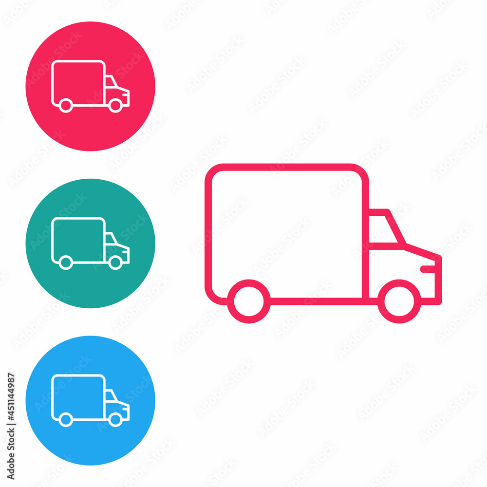 Isometric Delivery cargo truck vehicle icon isolated on orange background. Silver square button. Vector Isometric Delivery cargo truck vehicle icon isolated on orange background. Silver square button. Vector