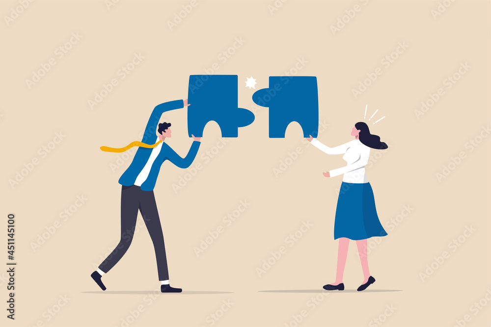 Εκτύπωση καμβά Mismatch or mistake, wrong business decision or failure of incorrect solution, mismanagement or invalid choice concept, confused business people putting mismatch or wrong jigsaw puzzle together