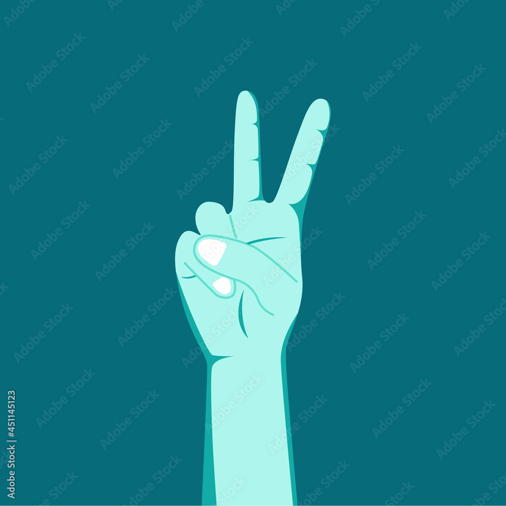 Man hand gesturing peace sign V isolated vector illustration. International peace day concept. Annual holiday celebration. Nonviolence symbol Man hand gesturing peace sign V isolated vector illustration. International peace day concept. Annual holiday celebration. Nonviolence symbol