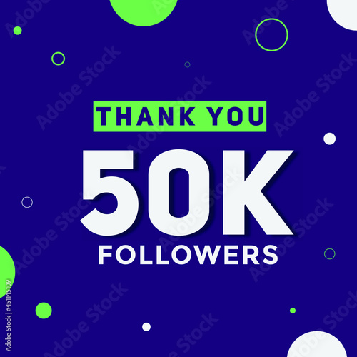 50k followers thank you colorful celebration template. social media 50000 followers achievement banner