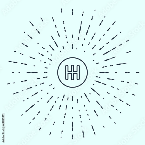 Black line Gear shifter icon isolated on grey background. Transmission icon. Abstract circle random dots. Vector