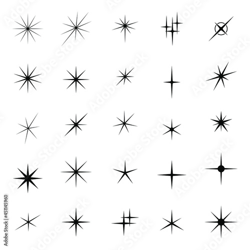 Sparkles  stars and bursts icons  twinkling stars. Glowing light effect star. Sparkles  shining burst. Christmas vector symbols isolated.