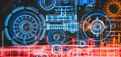 Blueprint project of engine design with gears