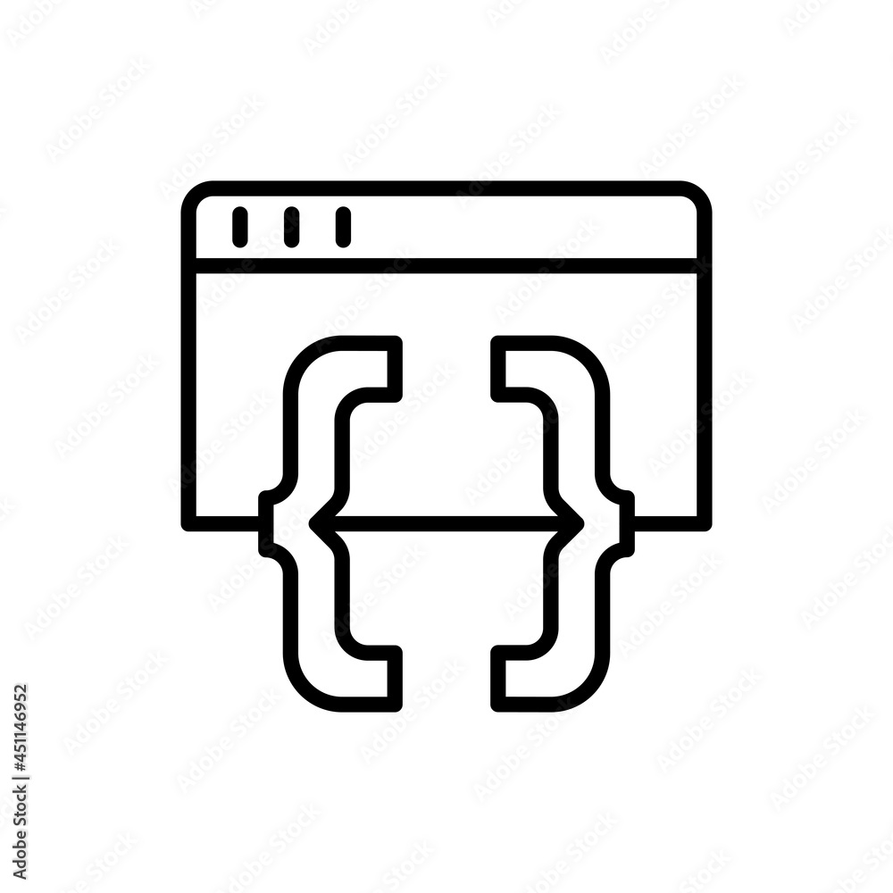 Coding, programming thin line icon. Web page with code symbol. Modern vector illustration. Coding, programming thin line icon. Web page with code symbol. Modern vector illustration.