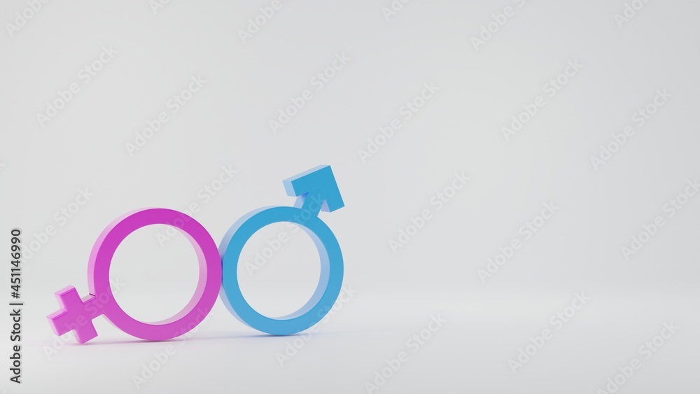 Gender symbols with heads of Male and Female. World Sexual Health Day Concept, Gender Sex Icon pink and blue symbol, 3D rendering illustration Gender symbols with heads of Male and Female. World Sexual Health Day Concept, Gender Sex Icon pink and blue symbol, 3D rendering illustration