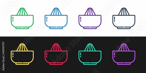 Set line Citrus fruit juicer icon isolated on black and white background. Vector