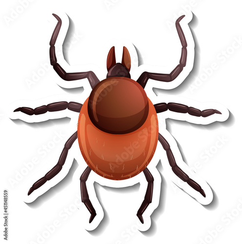 A sticker template with top view of a tick isolated