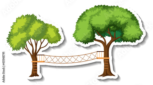 Tree wooden bridge with rope