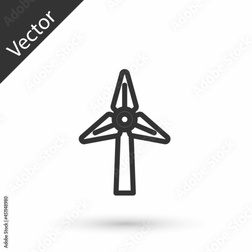 Grey line Wind turbine icon isolated on white background. Wind generator sign. Windmill for electric power production. Vector