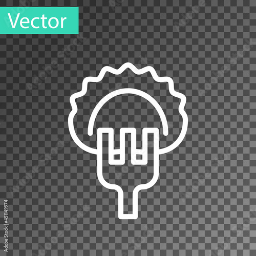 White line Dumplings on fork icon isolated on transparent background. Pierogi, varenyky, pelmeni, ravioli. Traditional Ukrainian food. Vector
