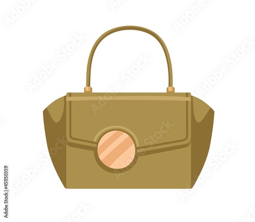 Women handheld flap bag with big gold buckle. Elegant design of female leathe...