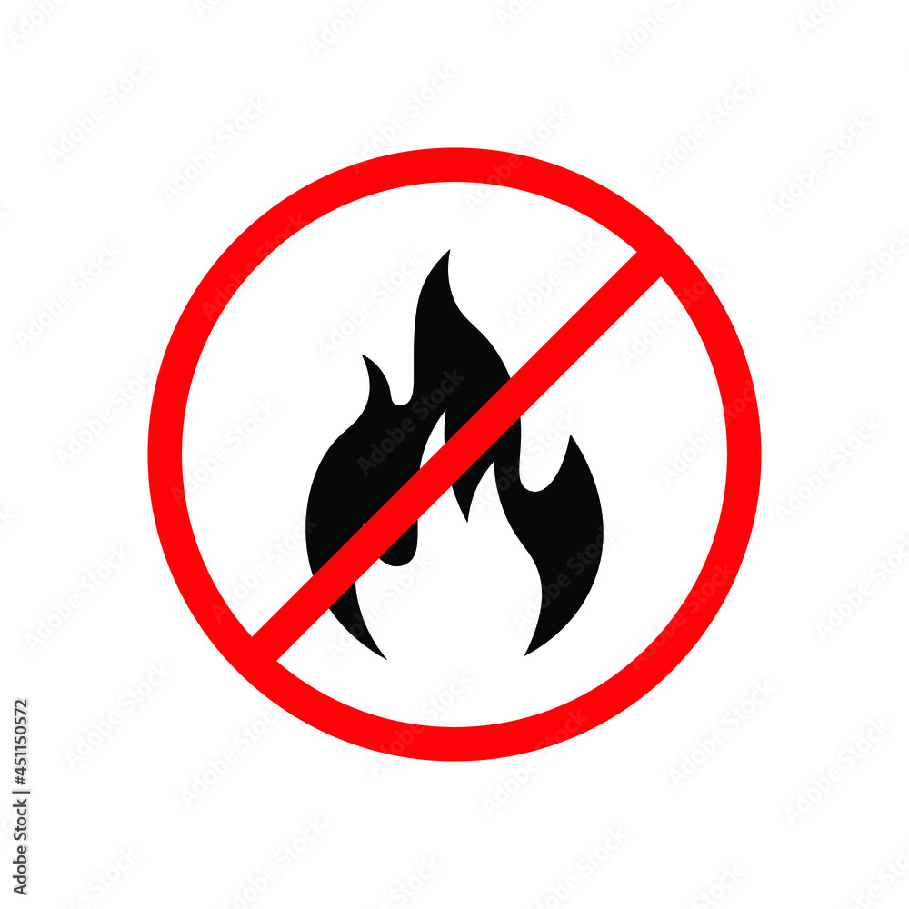 No fire sign. Stop fire icon. Fire safety vector logo design. Silhouette  logotype of bonfire Icon. Fire flames Icon Illustration. Stock Vector |  Adobe Stock