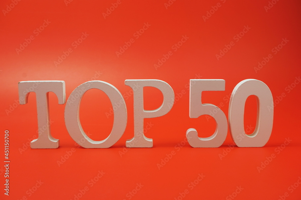 Top 50 word alphabet letters on red background Top 50 word alphabet letters on red background