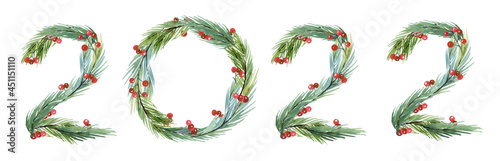 2022 new year watercolor numbers  New Year Watercolor Clip Art  christmas  wreath  Lettering
