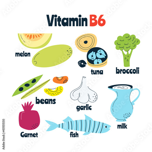 The main food sources of vitamin B6. Healthy food concept.