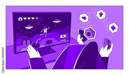 Neural interface flat vector illustration to play computer video games