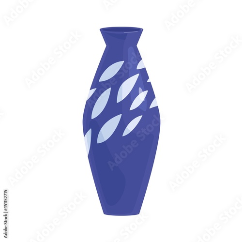 Ceramic vase. Porcelain vessel with enamel. Modern pottery art. Realistic empty object for home decoration. Colored flat cartoon vector illustration of earthenware isolated on white background