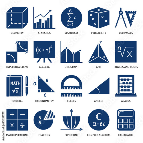 Math symbols icon set in flat style