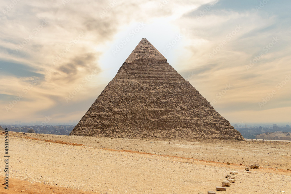 The Pyramid of Khafre with dramatic sky in Egypt The Pyramid of Khafre with dramatic sky in Egypt