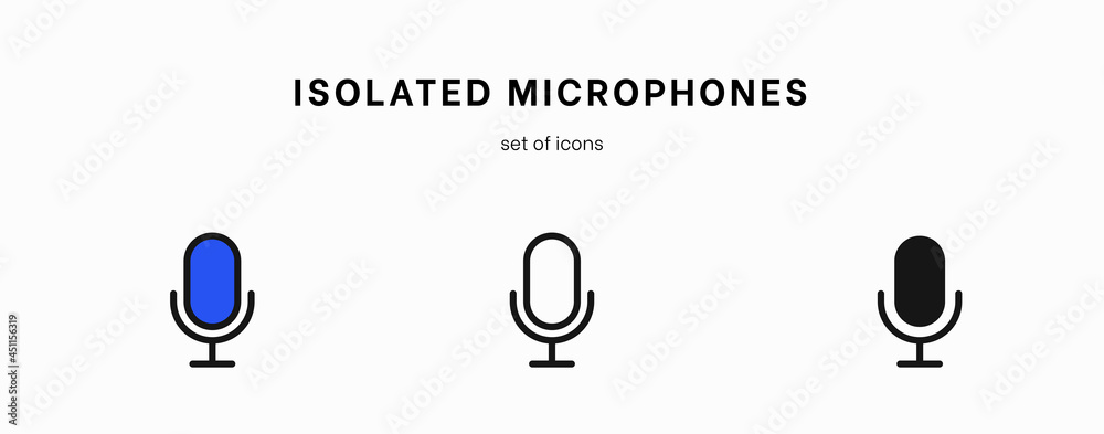 Microphone icon set. Collection of high quality outline audio pictograms in modern flat style. Black music symbol for web design and mobile app on white background. Speaker line logo. Microphone set Microphone icon set. Collection of high quality outline audio pictograms in modern flat style. Black music symbol for web design and mobile app on white background. Speaker line logo. Microphone set