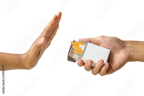 World No Tobacco Day, stop smoking concept, Woman against cigarette.White background