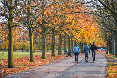 Unidentified people strolling at Greenwich hill in London  England during autumn