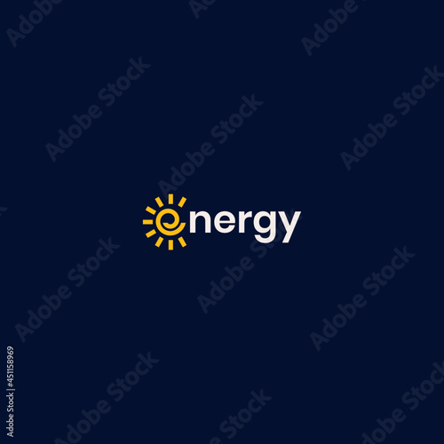 initial letter e with sun symbol logo design. minimal vector graphic alphabet template.