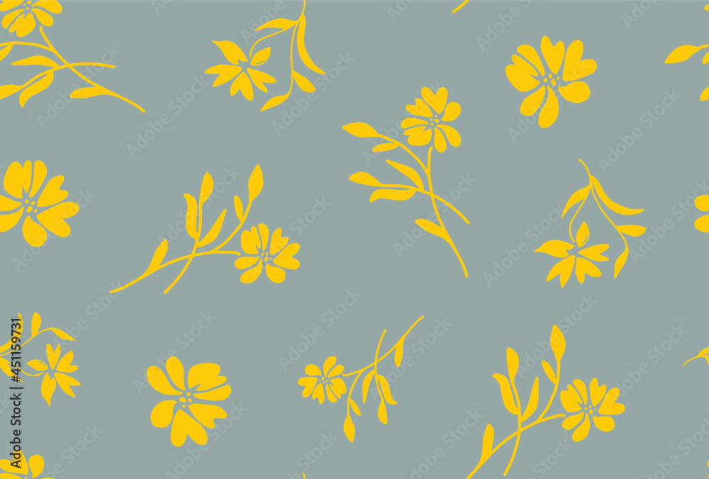 Abstract Hand Drawing Spring Flowers and Leaves Seamless Vector Pattern Isolated Background
