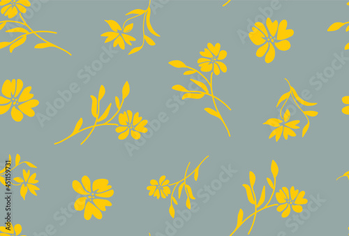 Abstract Hand Drawing Spring Flowers and Leaves Seamless Vector Pattern Isolated Background