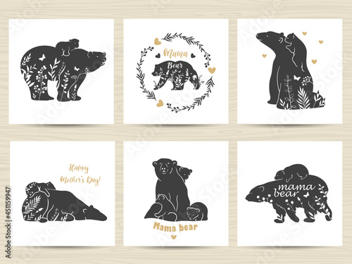 Set of posters with mother bears and babies.