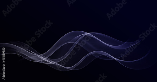 Abstract shiny color blue wave design element on dark background.