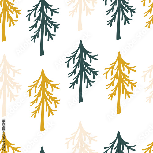 Seamless vector pattern with Christmas trees. Can be used for wallpaper, pattern fills, web page background, surface textures, gifts. Creative Hand Drawn textures for winter holidays.