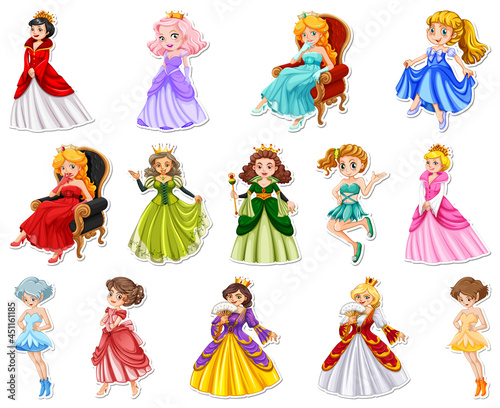 Sticker set with different fairytale cartoon characters