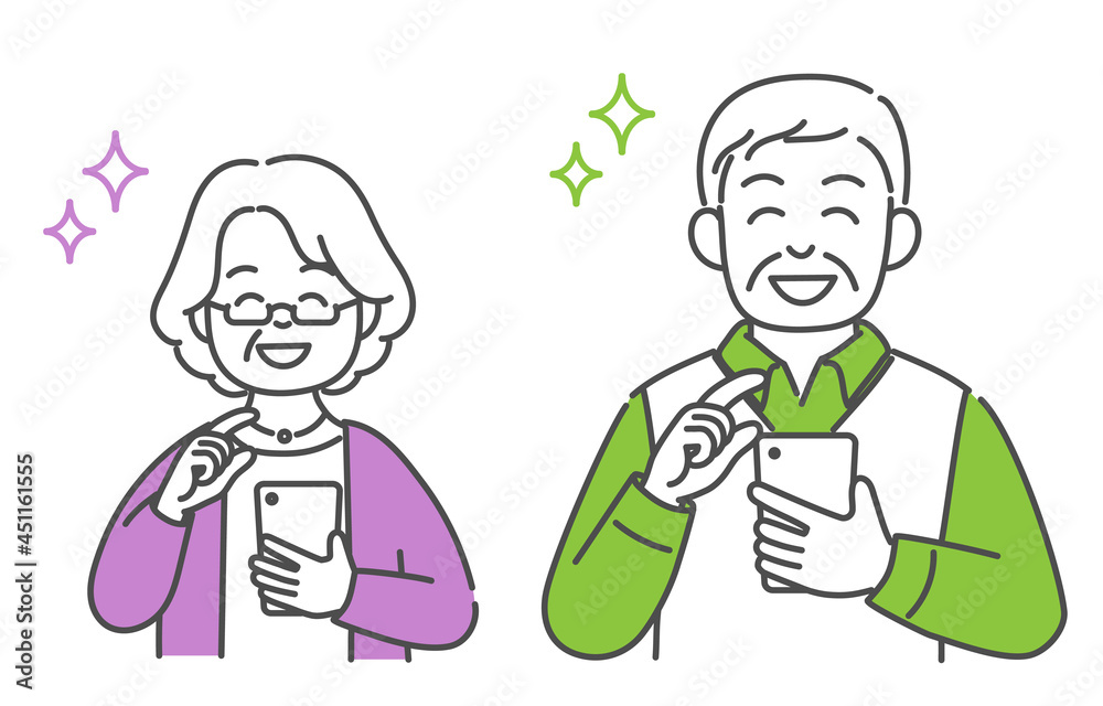 イラスト素材 シニア 夫婦 中高年 スマホ 喜ぶ イラスト素材 シニア 夫婦 中高年 スマホ 喜ぶ