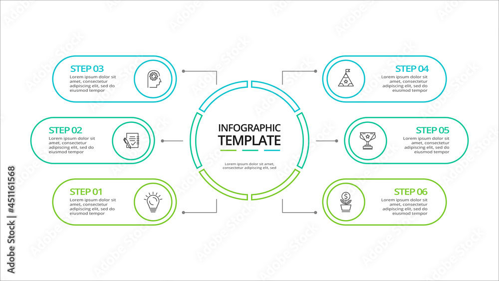 Fototapeta premium Creative concept for infographic with 6 steps, options, parts or processes. Business data visualization.