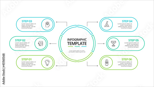 Creative concept for infographic with 6 steps, options, parts or processes. Business data visualization.
